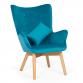 КРЕСЛО CARLOTA КАДИФЕ С ПОДЛОЖКА ЗА КРАКА И ВЪЗГЛАВНИЦА ТЮРКОАЗ